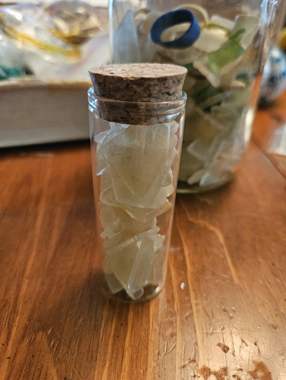 Cork-Top Glass Vial with Sea Glass - Cream